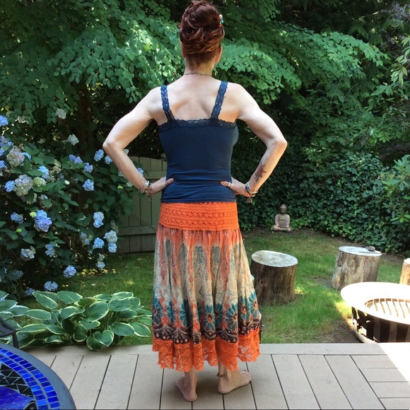 Colorful boho skirt w/ crochet & Indian designs - Picture 2 of 8
